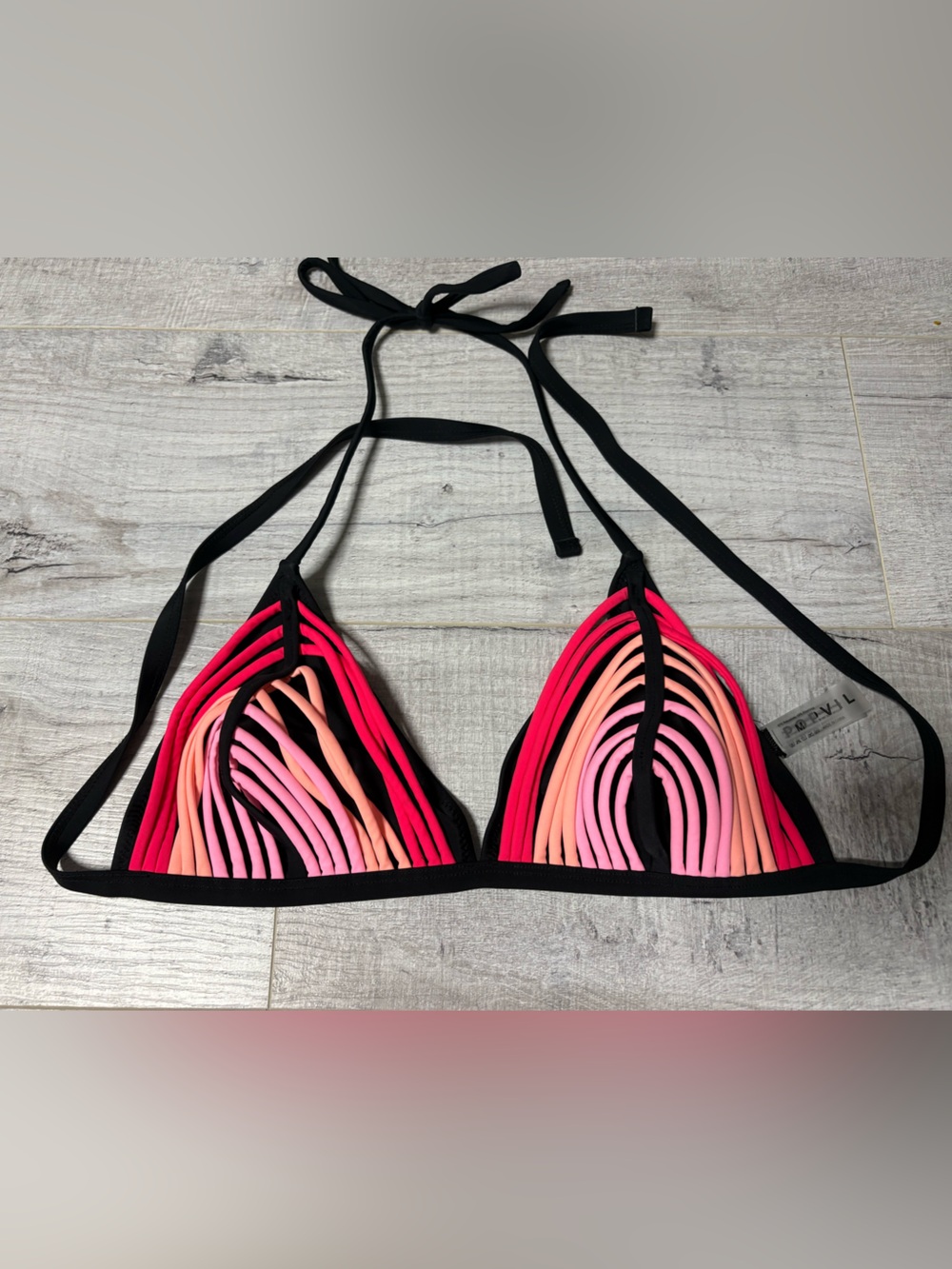 Women’s Gradient Pink Triangle Bikini Top - Black Trim